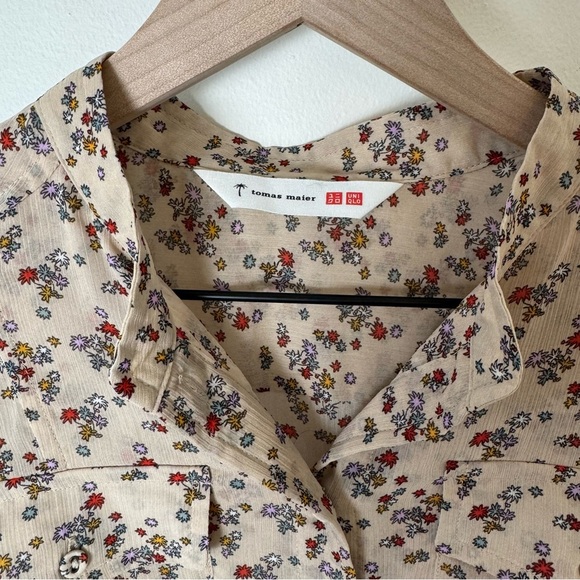 Tomas Maier Chiffon Midi Dress | Printed | Button Front | Tan | Small - Picture 6 of 10